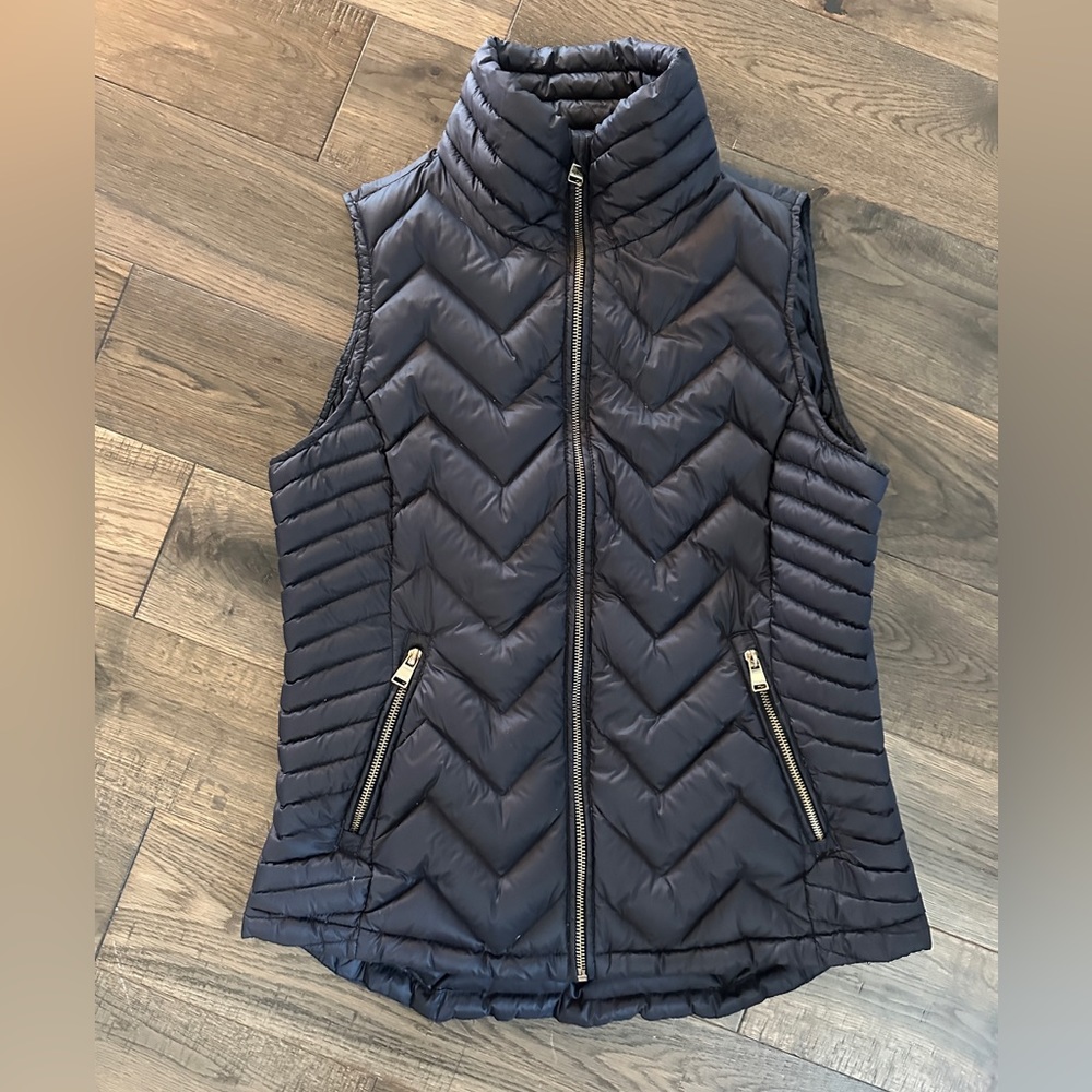 Calvin Klein Womens Down Puffer Vest Size M Black Zip Front Mock Neck Pockets